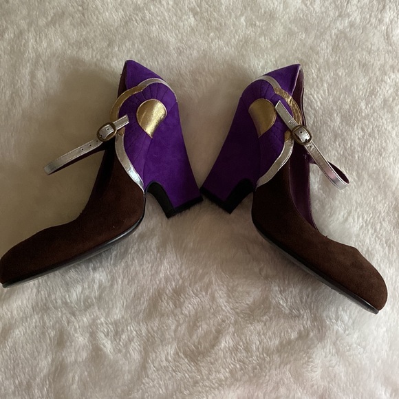 EUC MARC JACOBS Brown & Purple Mary Jane Color Block Metallic Accents Sz 37 1/2 - Picture 8 of 16